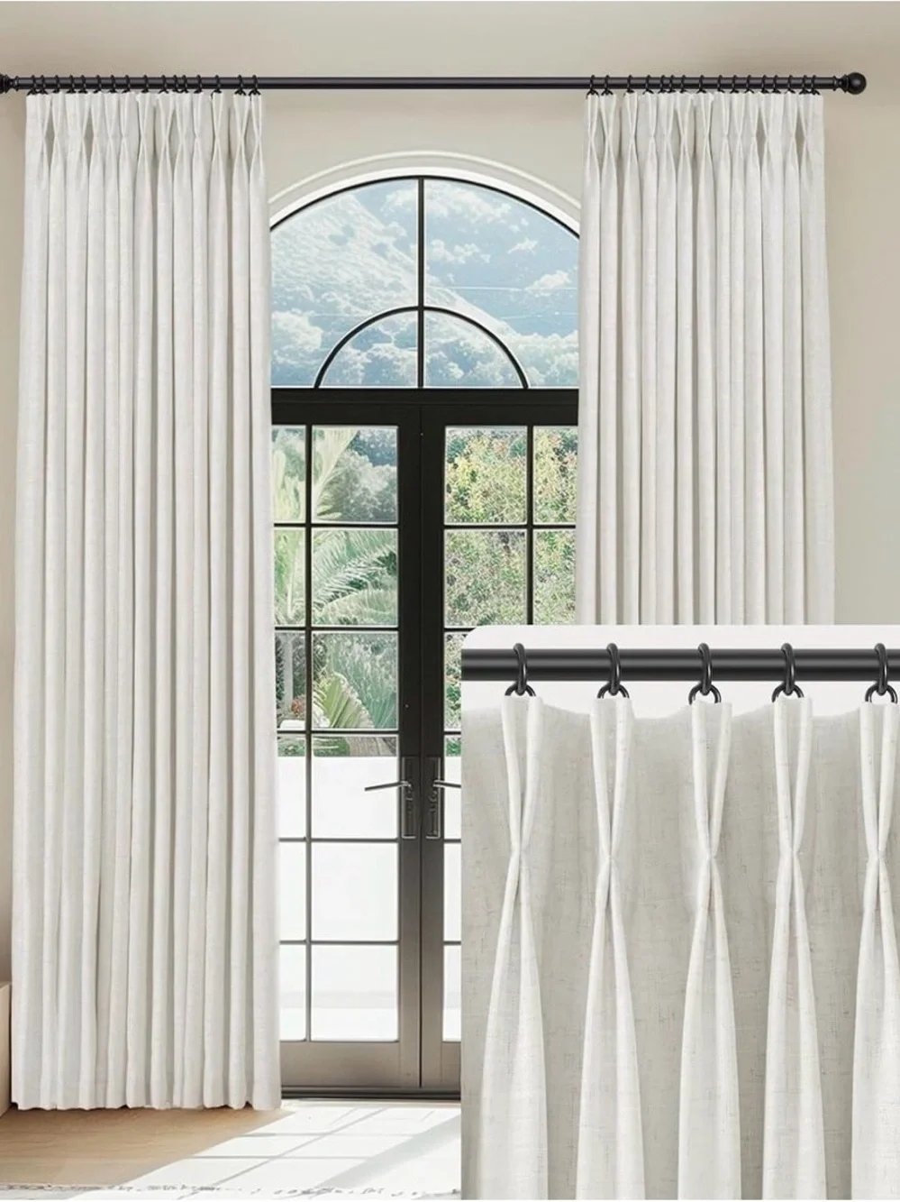 Linen Pinch Pleated Curtains Blackout 100% Black Out Curtains 40x96
